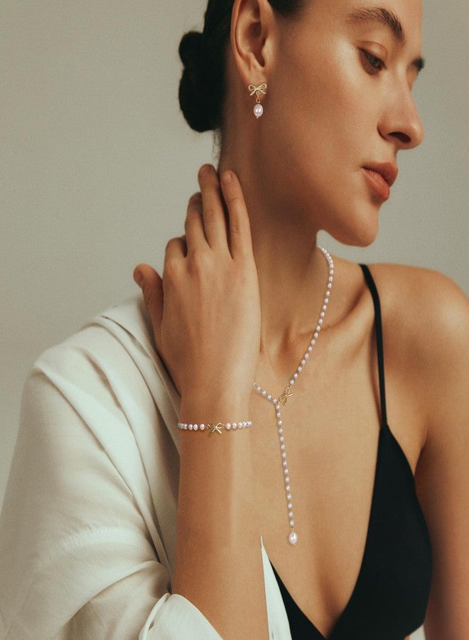 Raicegs Pearl Jewelry Set for Women Wedding Gold Pearl Bow Necklace Bracelet Earrings Set Bride Bridesmaid Dainty Bow Jewelry Gift for Women - Image 4